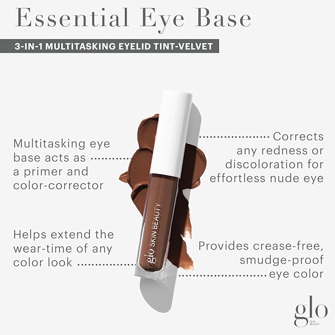 Glo Skin Beauty Essential Eye Base - 3-in-1 Multitasking Eyelid Tint, Primer & Color Corrector - Vegan Shades (Velvet)