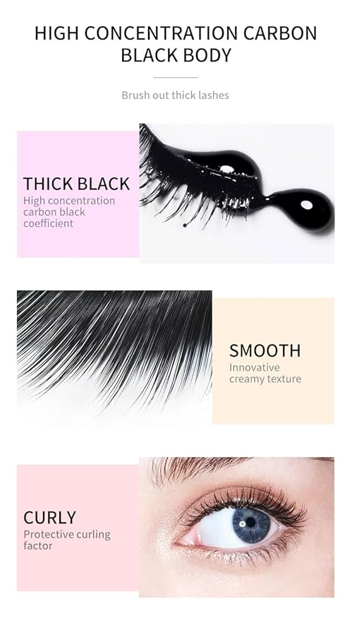 4d Lengthening Curling Black Mascara, 2 in 1 Mascara Double Headed Tubing for Lash Makeup, 5x Longer Waterproof Lash Silk Fiber Eyelash, Non Smudge Lasting Curling