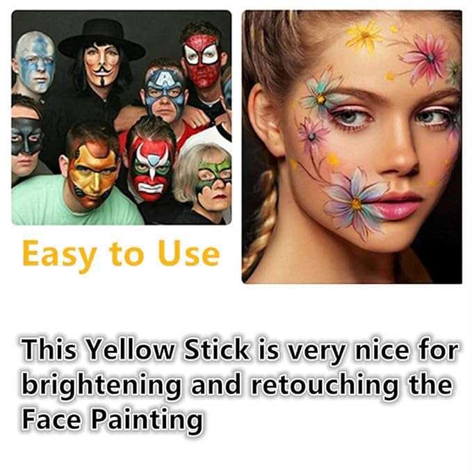 Go Ho Makeup Yellow Cream-Blendable Stick - Waterproof Yellow Eye Black Face Body Paint Stick Professional SFX Makeup,Softball/Baseball Eye Black,Safe Facepaint Nose&Lip Smacking for Halloween