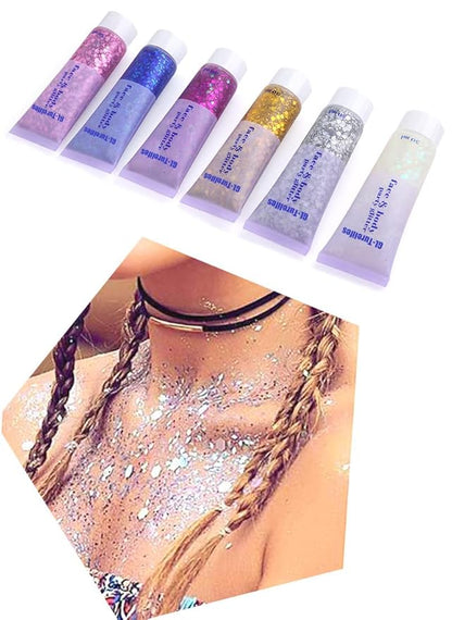 GL-Turelifes Chunky Glitter Gel Glitter Body Gel Festival Glitter Cosmetic Face Hair Nails Makeup Mermaid Sequins Liquid Eyeshadow Long Lasting Sparkling 50ml Easy to Apply, Easy to Remove (#03 Pink)