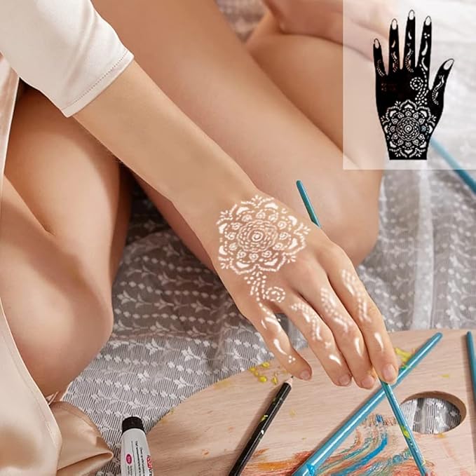 XMASIR 20 Sheets Henna Tattoo Kit Stencil for Hand, Temporary Airbrush Tattoo Stencils Arabian Tattoo Stickers Henna Templates for Body Paint Art (20Pcs-1)