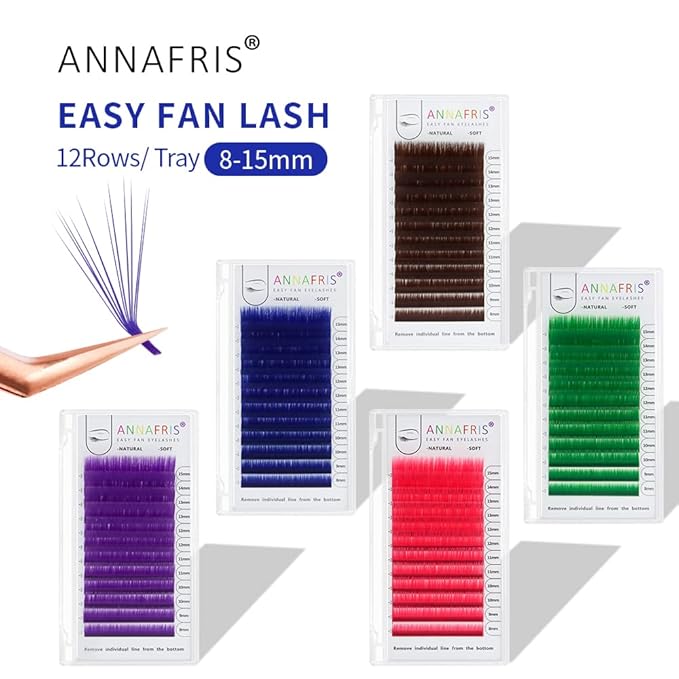 Colored Eyelash Extension Easy Fan Green 0.10 L Curl 8-15mm Mixed Volume Lash Extension Individual False Eye Lashes With Color By ANNAFRIS (Easy Fan Green,0.10 L 8-15mm Mix)