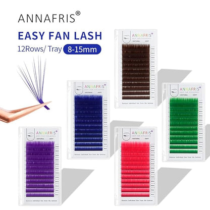 Colored Eyelash Extension Easy Fan Green 0.10 L Curl 8-15mm Mixed Volume Lash Extension Individual False Eye Lashes With Color By ANNAFRIS (Easy Fan Green,0.10 L 8-15mm Mix)