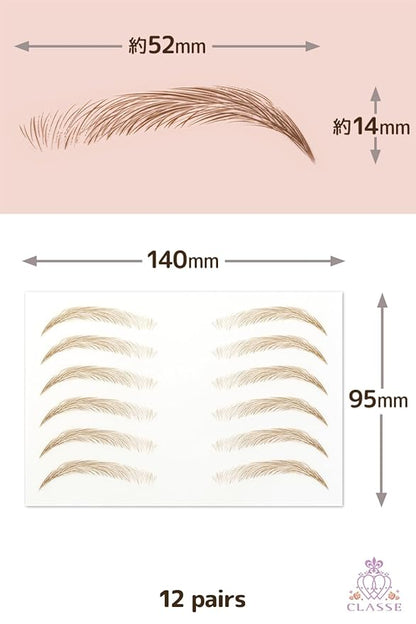 CLASSE Waterproof Eyebrow Tattoo Sticker, 12pair 4D Hair-Like temporary sticker on eyebrows, No water needed, peel off Painfuless, for women girls Elegant Arch Light Brown