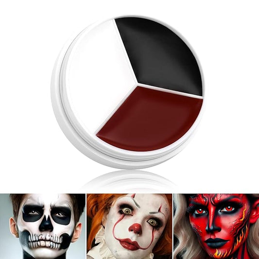 Black White Red Clown Face Paint Makeup, DE'LANCI Halloween Makeup Kit Professional White Black Body Paint, Waterproof Joker Sfx Pennywise Face Paint Zombie Vampire Skeleton Costume