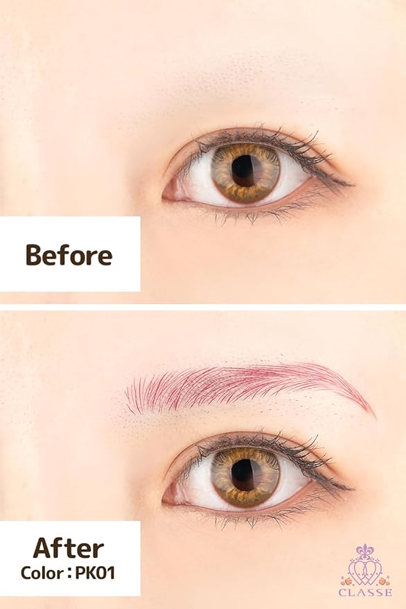 CLASSE Waterproof Eyebrow Tattoo Sticker, Colored for Cosplay, 12pair 4D Hair-Like temporary sticker on eyebrows, No water needed, peel off Painfuless, Simple Arch PK01 Pink