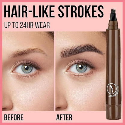 New Magic Eyebrow Pencil, 3D Waterproof Microblading Eyebrow Pencil Contouring Pen, 4 Tipped Precise Brow Pen, Fine Stroke Microblading Eyebrow Pencil Creates Natural Makeup Effect (Natural Black)