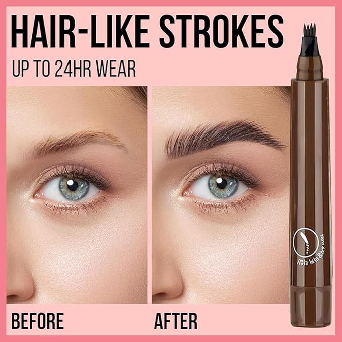 New Magic Eyebrow Pencil, 3D Waterproof Microblading Eyebrow Pencil Contouring Pen, 4 Tipped Precise Brow Pen, Fine Stroke Microblading Eyebrow Pencil Creates Natural Makeup Effect (Light Brown)