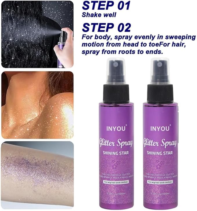 Glitter Spray for Body, Hair & Face - Washable & Non-Toxic, Ideal for Halloween, Parties, Festivals, and DIY Crafts - Quick-Dry, Vegan, and Eco-Friendly 3.38 Fl Oz