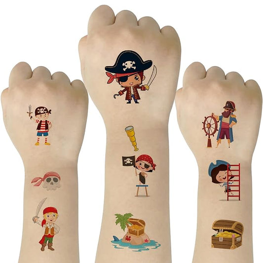 (Pack of 10 Sheets) Pirate Waterproof Temporary Tattoo Stickers for Kids Boys and Girls, Party Favors Decorations