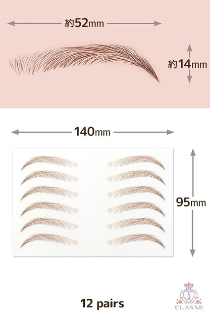 CLASSE Waterproof Eyebrow Tattoo Sticker, 12pair 4D Hair-Like temporary sticker on eyebrows, No water needed, peel off Painfuless, for women girls Elegant Arch Medium Brown