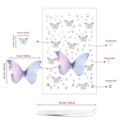 100 pcs Face Rhinestones, Colorful Aurora Self Adhesive Diamonds Face Sticky Gems with Tweezers Fabric Butterflies Multi-Style Sequin Stickers for Women Face Body Makeup
