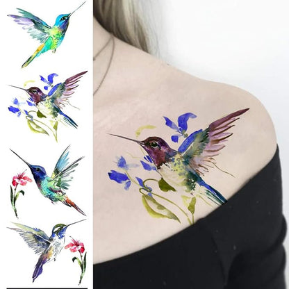 15 Sheets FANRUI 3D Watercolor Hummingbird Temporary Tattoos For Women Girl Small Multicolor Hummer Birds Tattoo Temporary Colorful Flower Fake Face Tatoo Kids Tiny Hands Waterproof Tatto Adult Tato