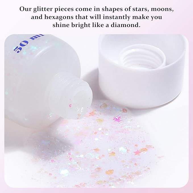 Long Lasting White Body Glitter Holographic Sparkling Cosmetic Grade Chunky Glitter for Face Hair (White)