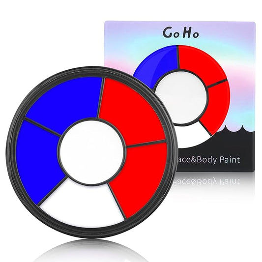 Go Ho Red White and Royal Blue Face Paint Palette,Washable Patriotic 4th of July 3 Color Face Body Paint,Halloween Cosplay SFX Makeup,USA Flag Pride Face Paint Makeup