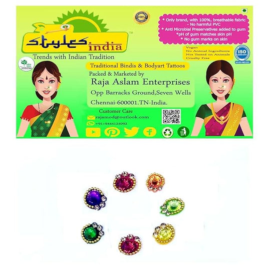 Bindi Premium Collection Multicolor White Stones Medium Size Round Bindis for Womens and Girls 5MM-Ananaya-7 Bindi (Pack of 2)