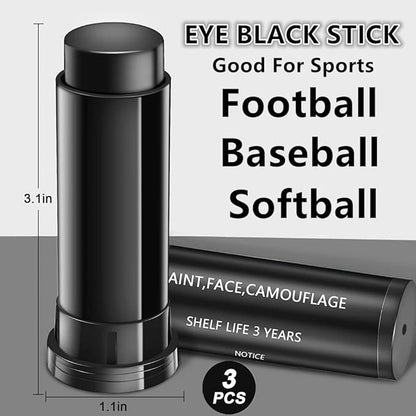 Go Ho 3PCS Eye Black Sticks for Sports,Eyeblack Baseball Face Paint,Softball/Baseball Accessories,Football Stick Eye Strips,Black Face Body Paint for Halloween Makeup
