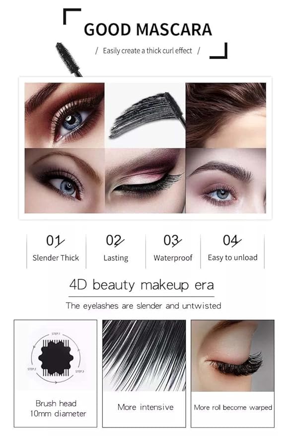 4D Silk Fiber Eyelash Mascara, Waterproof & Long-Lasting Mascara Black Volume