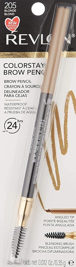 Revlon ColorStay Eyebrow Pencil with Spoolie Brush, Waterproof, Longwearing, Angled Tip Applicator for Perfect Brows, 205 Blonde, 0.021 oz