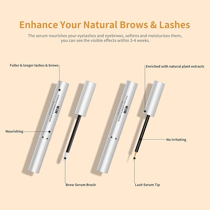 Eyelash and Eyebrow Serum Set Nourishing Lash & Brow Serum Pack for Thicker Longer Lashes and Brows Gentle Eyelash Eyebrow Serum Plant Ingredients No Irritating