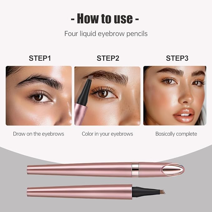 3D Waterproof Microblading Eyebrow Pencil Contouring Pen, 4 Tip Microblade Eyebrow Pen, Natural Makeup Fine Stroke Magic Eyebrow Pencil with 4 Micro-Fork Tip (Light Brown)