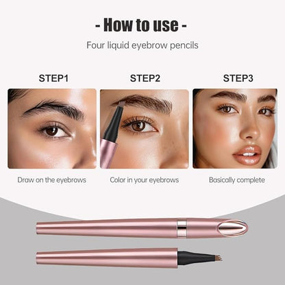 3D Waterproof Microblading Eyebrow Pencil Contouring Pen, 4 Tip Microblade Eyebrow Pen, Natural Makeup Fine Stroke Magic Eyebrow Pencil with 4 Micro-Fork Tip (Light Brown)