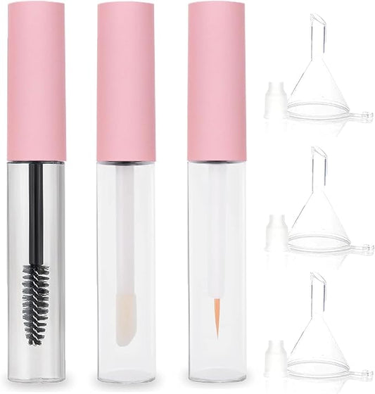 Pink Empty Mascara Tubes, 3 PCS 10ML Empty Mascaras Tube and Wand, Eyeliner Tube and Lip Gloss Tubes for Castor Oil Mascara Makeup