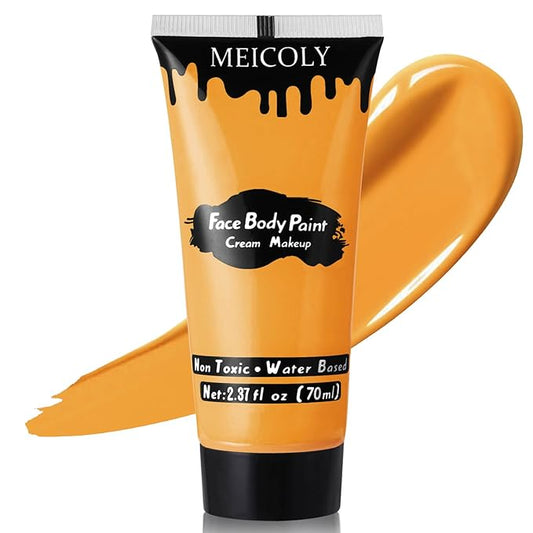 MEICOLY Orange Cream Face Body Paint,2.37Oz Large Tube Water Based Washable Face Paint,Non-Toxic Full Body Paint for Adults and Children, Pumpkin Halloween SFX Special Effects Cosplay Makeup,Orange