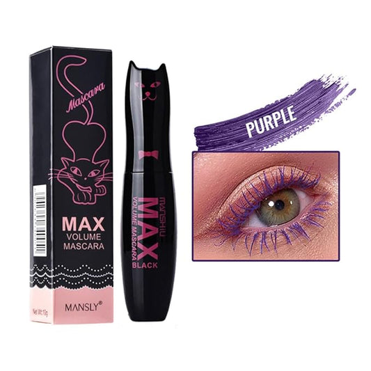 LAMUSELAND Volume Curling Mascara, 4 Colors Waterproof Smudge-proof Thickening Lengthening Liquid Lash Extensions, Natural Long-Lasting Eye Makeup Tool Set for Women Girls (Purple)