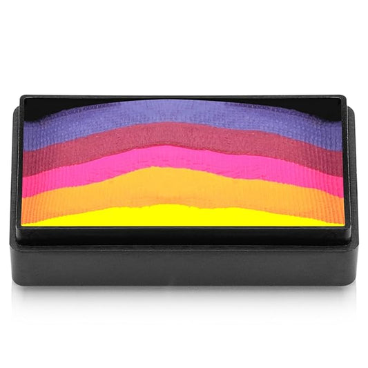 Kraze FX Dome Stroke - Royal Sunset (25 gm), Water Activated, Professional UV Glow Blacklight Reactive Face and Body Painting Rainbow Cakes, Hypoallergenic, Safe, 1-Stroke Split Cake