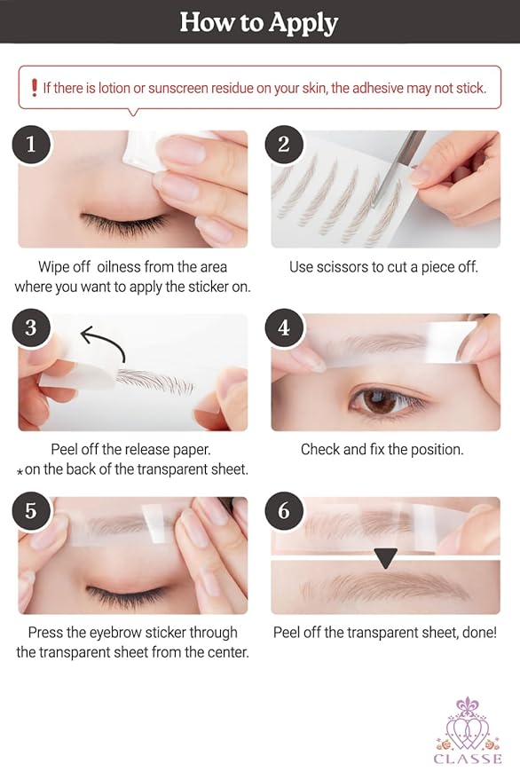 CLASSE Waterproof Eyebrow Tattoo Sticker, 12pair 4D Hair-Like temporary sticker on eyebrows, No water needed, peel off Painfuless, for women girls Simple Arch Brown