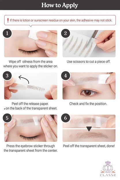 CLASSE Waterproof Eyebrow Tattoo Sticker, 12pair 4D Hair-Like temporary sticker on eyebrows, No water needed, peel off Painfuless, for women girls Simple Arch Light Brown