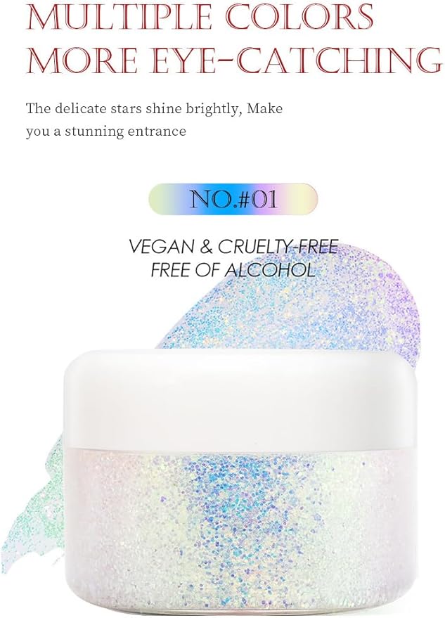 Body Glitter, Holographic Glitter Gel for Women Body Face Hair and Lip Makeup, Body Glitter Gel Cosmetic with Color Changing Under Light, Pink Body Glitter #2