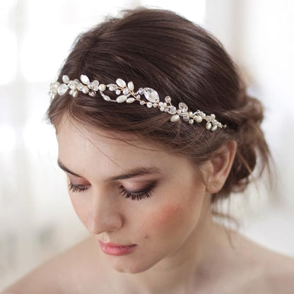 Kercisbeauty Wedding Bridal Headband with Pearl Crystal Headpiece for Women Girls Prom Headpiece Vintage Boho Tiara Bridesmaid Hair Accessories (Rose Gold)