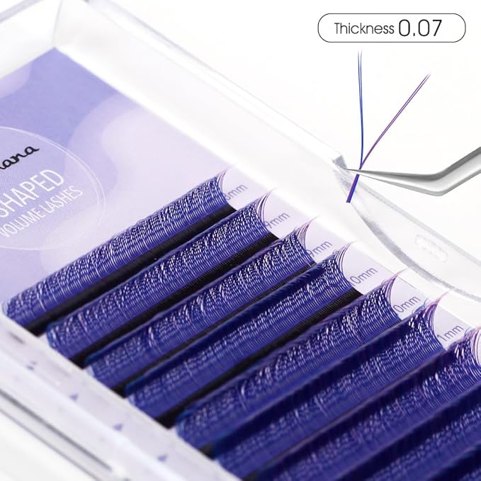 YY Eyelash Extension 0.07mm C Curl 8-14mm Mixed Tray Lash Supplies Premade Fan Y Shape Volume Lash 12 Rows Premium Faux Mink Lash Extensions (8-14 MIX, Blue+Purple;0.07 C)