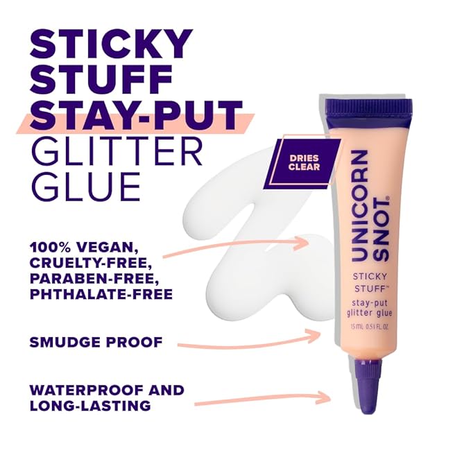 Unicorn Snot Glitter Glue Primer - Sticky Stuff™ Stay Put Glitter Glue for Long-Lasting Perfection - Safe for Face - Waterproof, Non-Toxic Primer for Body & Face - Dries Clear