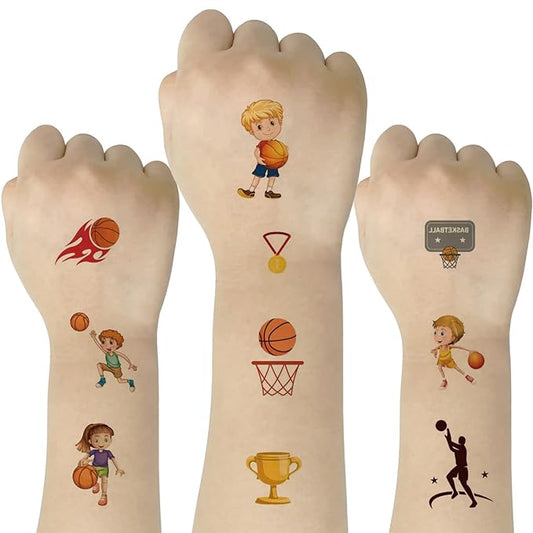 (Pack of 10 Sheets) Basketball Waterproof Temporary Tattoo Stickers for Kids Boys and Girls, Party Favors Decorations