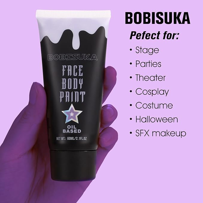 BOBISUKA Purple Face Body Paint, Blendable Cream Face Painting Kit, Colored Eye Black for Sports, Facepaint for Halloween Cosplay, Costume, Parties, SFX Special Effect Makeup（2.1 Fl.oz）