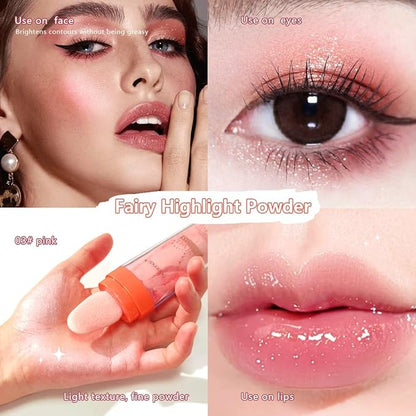 Ibcccndc Polvo De Hadas Fairy Highlight Patting Powder Highlighter Body Glitter for Face Hair Eye Lip and Body,Make Up for Prom, Festival Rave, Stage Makeup (Pink)