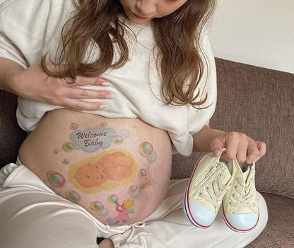 Tuzuru Pregnancy Belly Tattoo Stickers - Cute Baby Bump Body Paint for Baby Shower Maternity Gifts (ZA)