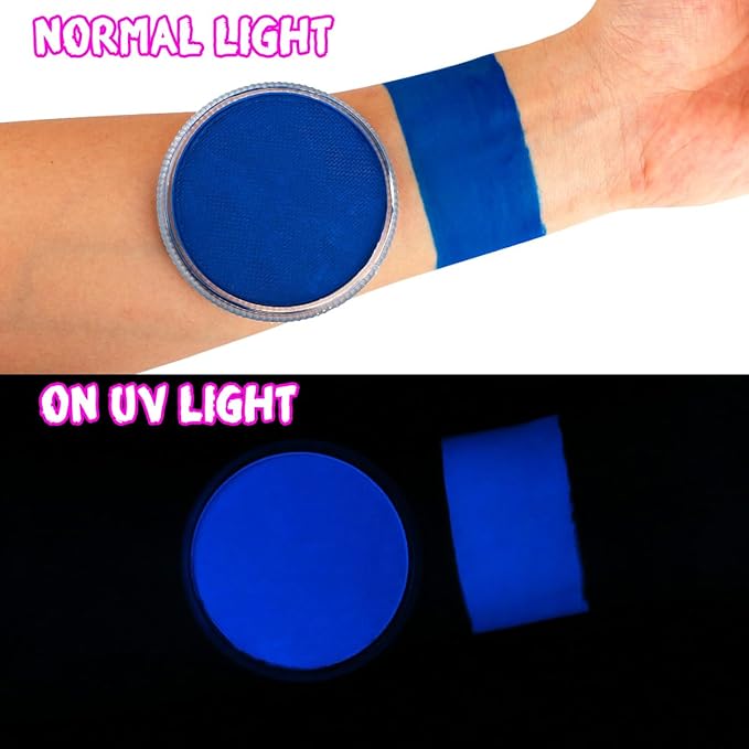 Bowitzki 30g Professional Face Paint Body Paint Water Based Face painting Makeup Safe for Kids and Adults Split Cake Single Color (Neon Blue)