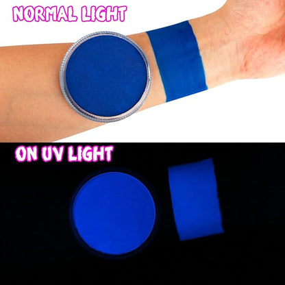 Bowitzki 30g Professional Face Paint Body Paint Water Based Face painting Makeup Safe for Kids and Adults Split Cake Single Color (Neon Blue)