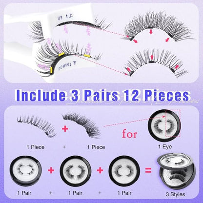 Natural Magnetic Eyelashes with Applicator Reusable Magnetic Lashes without Eyeliner 3 Types Eyelash Kit Clear Band Lashes False Eyelashes by Lvmixwig