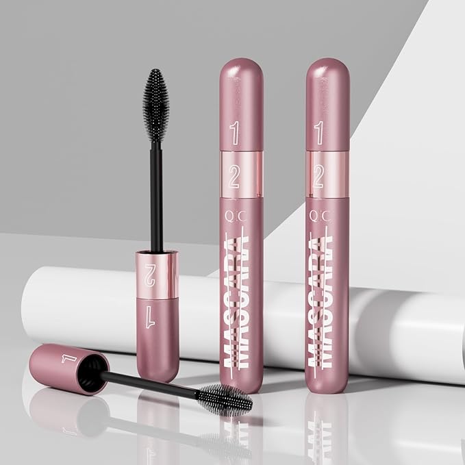 Mascara Brush Set with Long Lasting Mascara Pencil, Pink, black