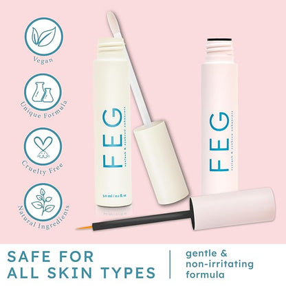 FEG Eyelash Enhancer and Eyebrow Growth Serum Bundle | Brow and Lash Serum for Help Growing Naturally Thick, Full, and Long Eyelashes and Eyebrows | Stimulate Natural Growth | 3ml Bottles