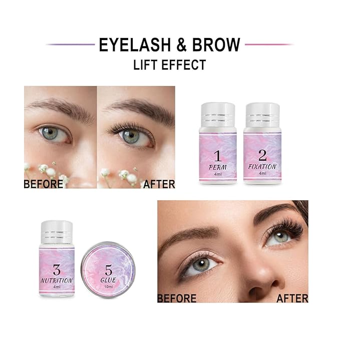 Lash Lift Kit & Brow Lamination Kit, Eyebrow Lamination Kit with Black, Professional Eyelash Lifting Kit, Eyelash Perm Kit with All Tools, Lasts for 8 Weeks, for Salon & Home
