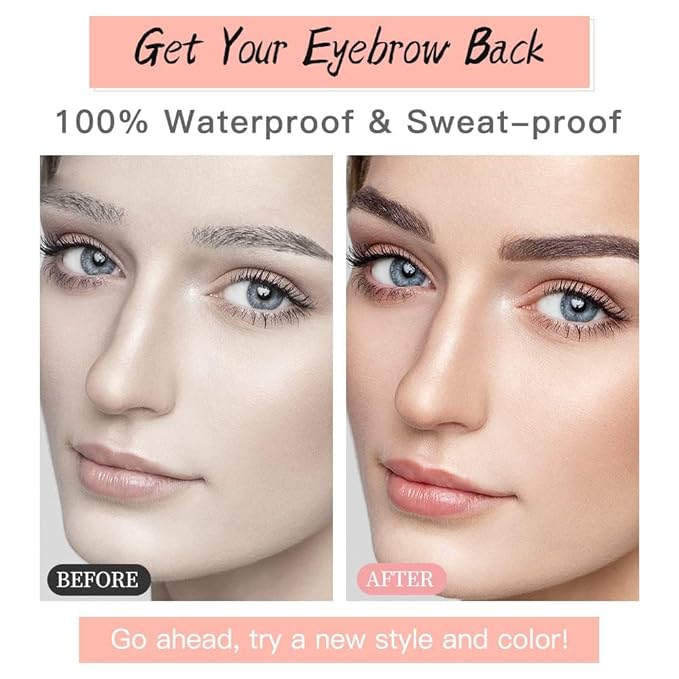 Eyebrow Tattoo Stickers 84 Pairs, 8 Sheets Temporary Tattoo Peel Off Sticker Waterproof 6D Hair-Like False Instant Transfer False Brows (12 Brown Eyebrows - Arched & Thin & Long & Thick)