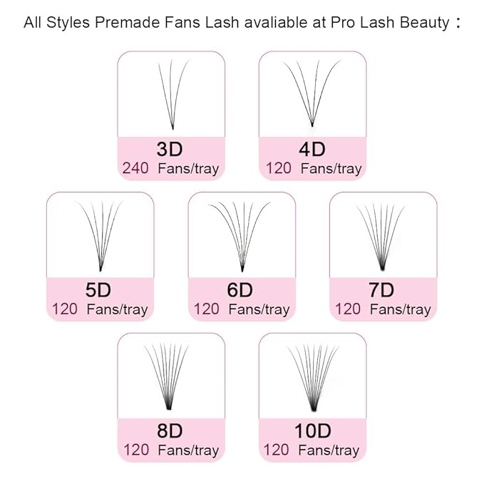 PRO LASHBEAUTY Premade 5D-D-0.10-9 False Eyelash Extensions, Short Stem, Volume Lash, 9 mm, Vegan, Individual