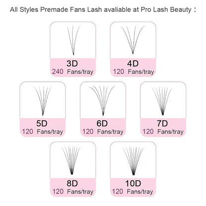 PRO LASHBEAUTY Premade 5D-D-0.10-9 False Eyelash Extensions, Short Stem, Volume Lash, 9 mm, Vegan, Individual