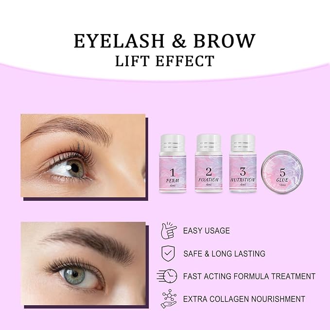 Lash Lift Kit & Brow Lamination Kit, Eyebrow Lamination Kit with Black, Professional Eyelash Lifting Kit, Eyelash Perm Kit with All Tools, Lasts for 8 Weeks, for Salon & Home